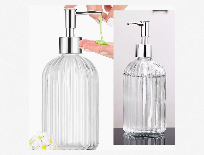 Empty Glass Pump Bottle for Cosmetics Lotion, 19 cm, Large Capacity