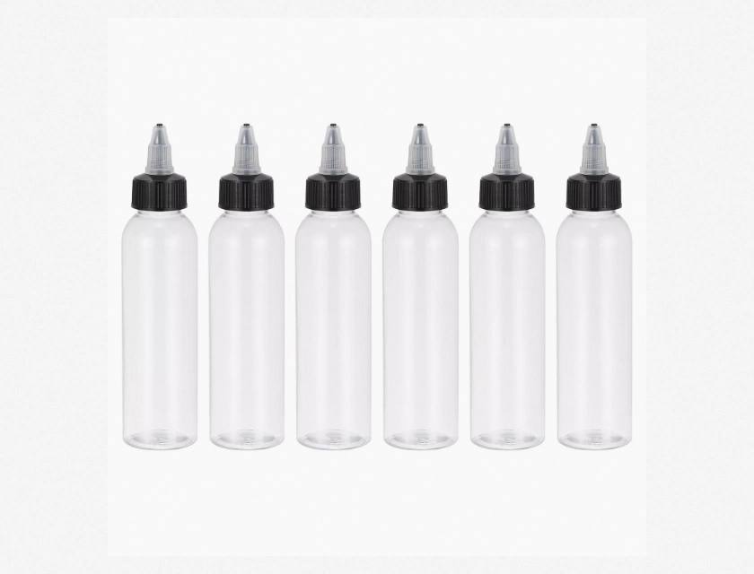 Plastic Dispensing Bottles with Black Twist Cap, 120 ml (4 oz), Clear, 6-Pack