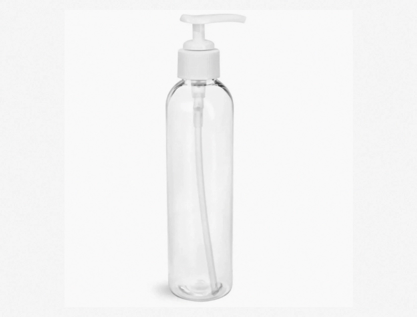Clear PET Cosmo Round Bottles with White Lotion Pumps, 8 oz, 9-Pack