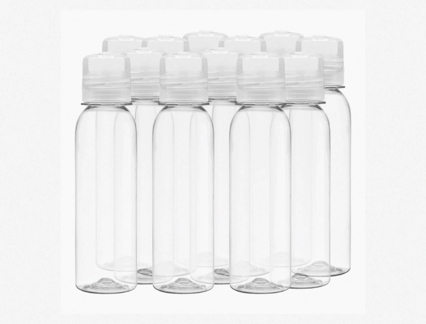 Clear PET Cosmo Plastic Bottles with Twist Top Caps, 12 Pack, 4 Oz Each