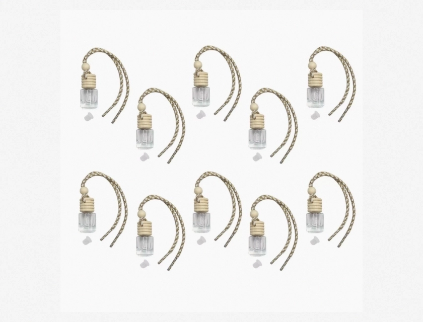 10 Glass Hanging Air Freshener Diffuser Bottles for Essential Oils and Perfume – Refillable Car, Home, Closet, and Office Scent Diffuser Set