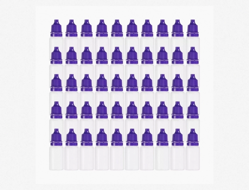 Purple PE Liquid Dropper Bottles with Caps, 10 ml, 50-Pack