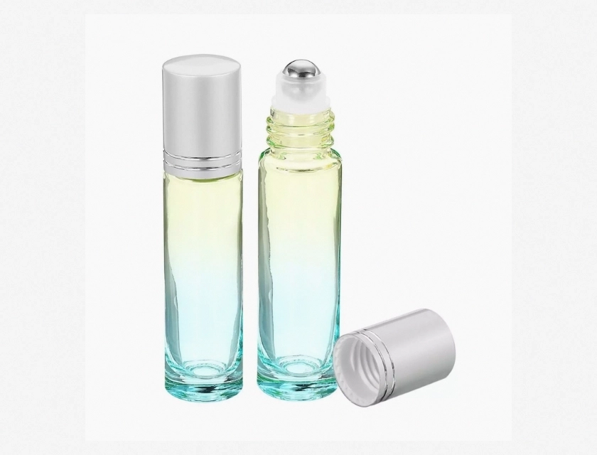 Glass Roller Bottles for Essential Oils, 10 ml, 2-Piece, Blue and Yellow
