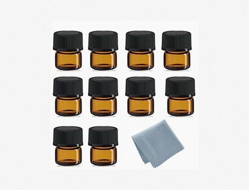 100 Pack 1ml Amber Mini Glass Bottles with Caps, 1/4 Dram Small Sample Vials for Essential Oils, Perfumes, Beads, and Liquids