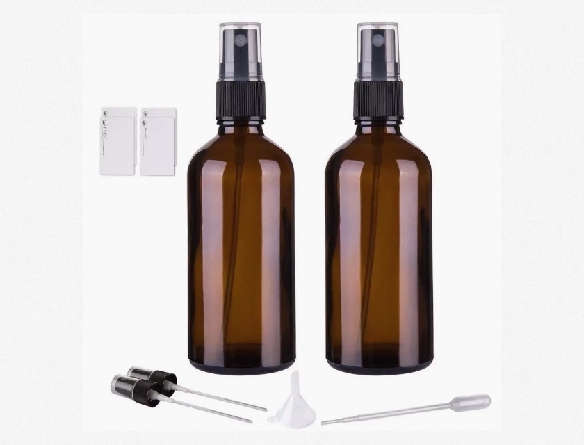 Hydior Amber Glass Spray Bottles for Essential Oils, 4 oz, Empty Fine Mist, 2 Count