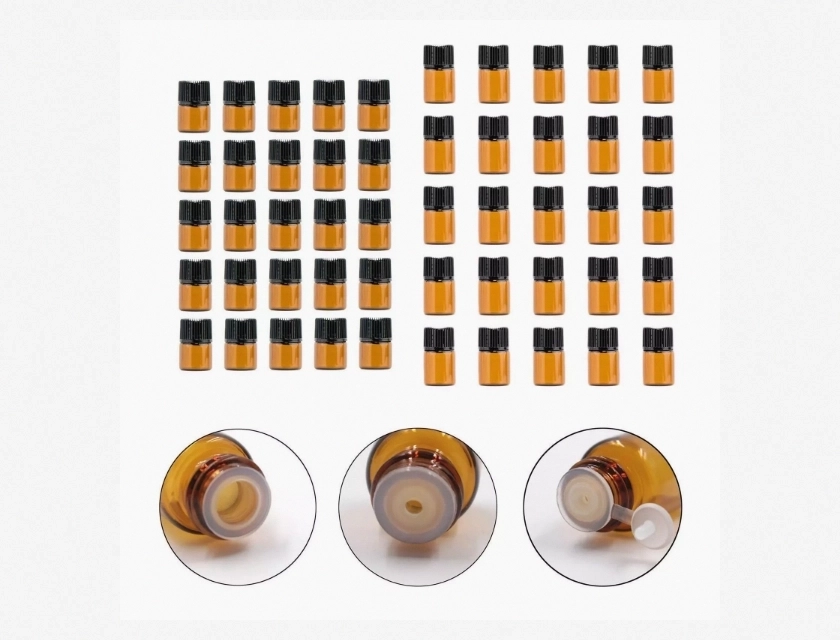 25 Pack Empty Glass Bottles Leakproof Reusable Mini Storage Containers Brown