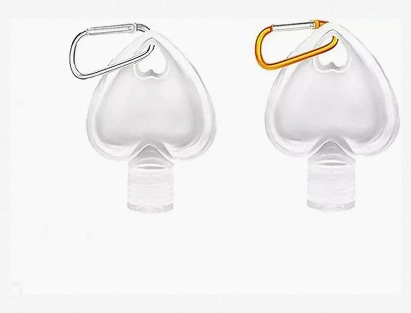 Plastic Heart Shaped Keychain Bottles 50 ml (2 oz) 2-Pack Empty Refillable for Hand Wash