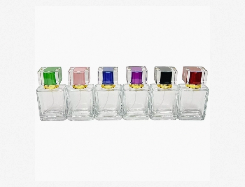 Empty Perfume Clear Square Glass Spray Bottles 50ml 1.7oz 6 Colors