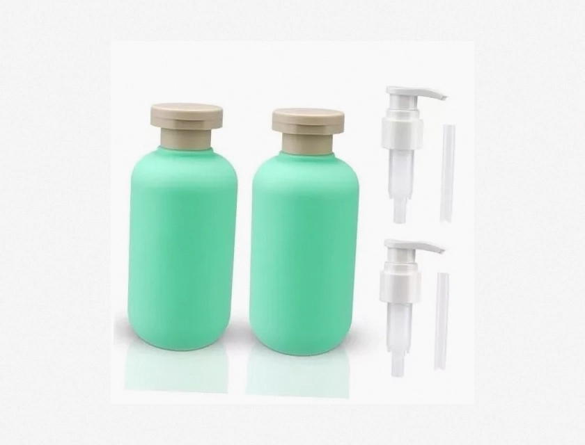 Plastic Pump Bottles 200 ml 6.7 oz 2 Pack Green and White Travel Size for Shampoo Lotion