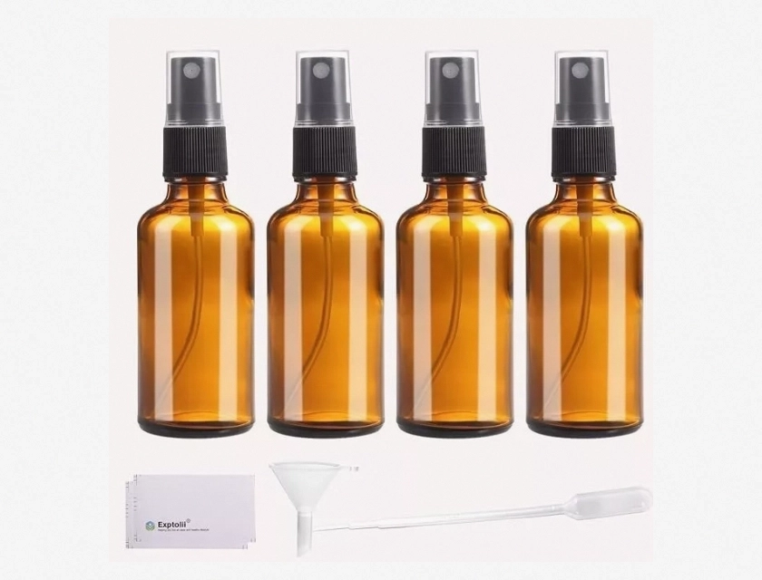 Amber Glass Spray Bottles with Fine Mist Sprayers, 2 oz, 4-Pack