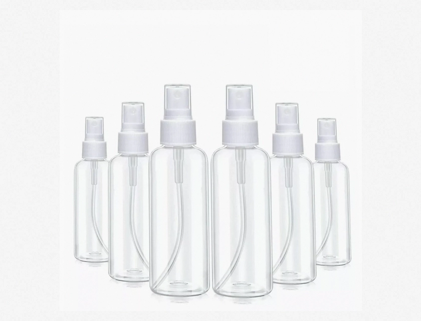 Clear Plastic Spray Bottle 100ml 6-Pack, Travel Perfume Refill PET Mist Pump Reusable