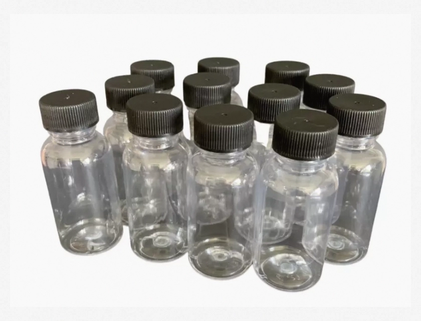 PET Clear Plastic Bottles with Black Screw Caps 1 Oz Travel Refill 50 Pack