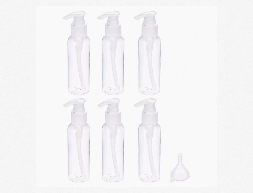 100ml 38x100mm Clear Travel Bottles Set, 6-in-1 Pump Bottle with Funnel for Toiletries