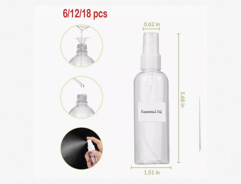 Clear Plastic Spray Bottles 100ml for Travel Perfume Refill Mist Pump Reusable 6 12 18 Count