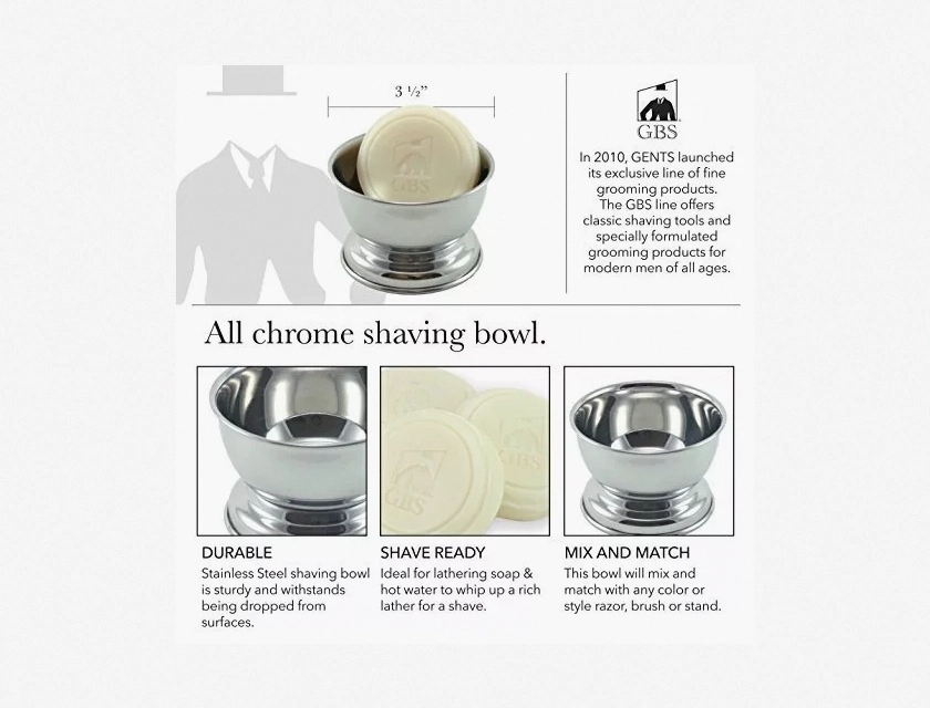 GBS Chrome Shaving Bowl, Premium Stainless Steel Lathering Mug for Men, Perfect for Shaving Soap and Cream