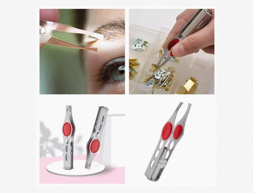 Stainless Steel Tweezers with LED Light for Eyebrow Grooming