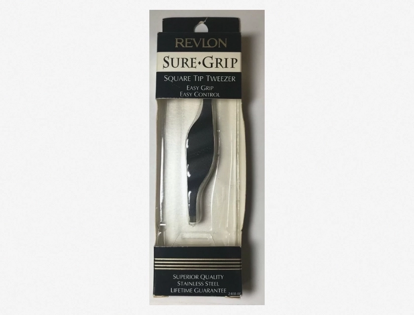 Revlon Sure Grip Square Tip Tweezers, 3 Pack, Precision Stainless Steel Tweezer Set for Eyebrow and Facial Hair Removal