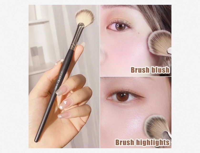 Partial Face Highlighter Brush for Loose Powder, Soft Angled Kabuki Brush for Precise Highlighting and Contouring