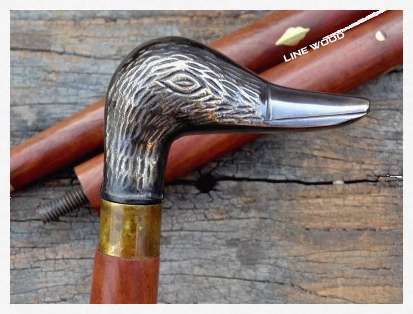 Brass Duck Head Handle Antique Victorian Wooden Walking Stick Cane