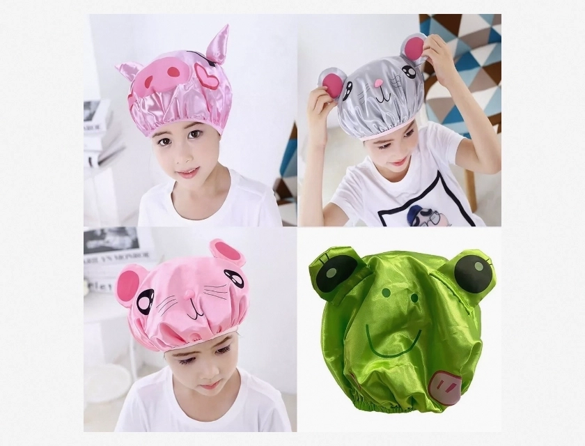 Kids Shower Cap Toddler Cute Mouse Double Layer Waterproof Hair Cap for Boys Girls