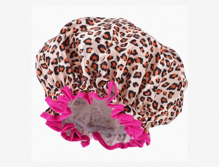Leopard Print Shower Hair Cap with Satin Inside – Adult Hair Accessories for Women