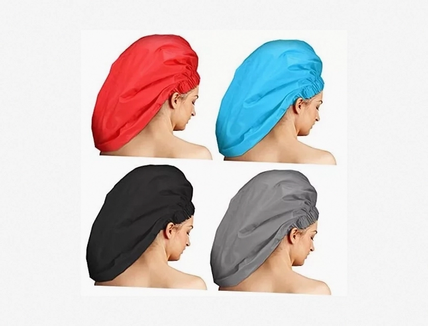 Jumbo Shower Caps for Braids, 4-Piece Set in Black Grey Blue Red