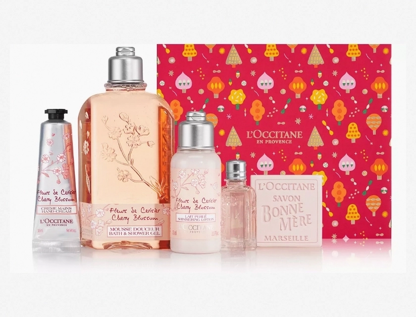 L’Occitane En Provence Cherry Blossom Set, 3-Piece Gift Set with Shower Gel, Body Lotion, and Hand Cream