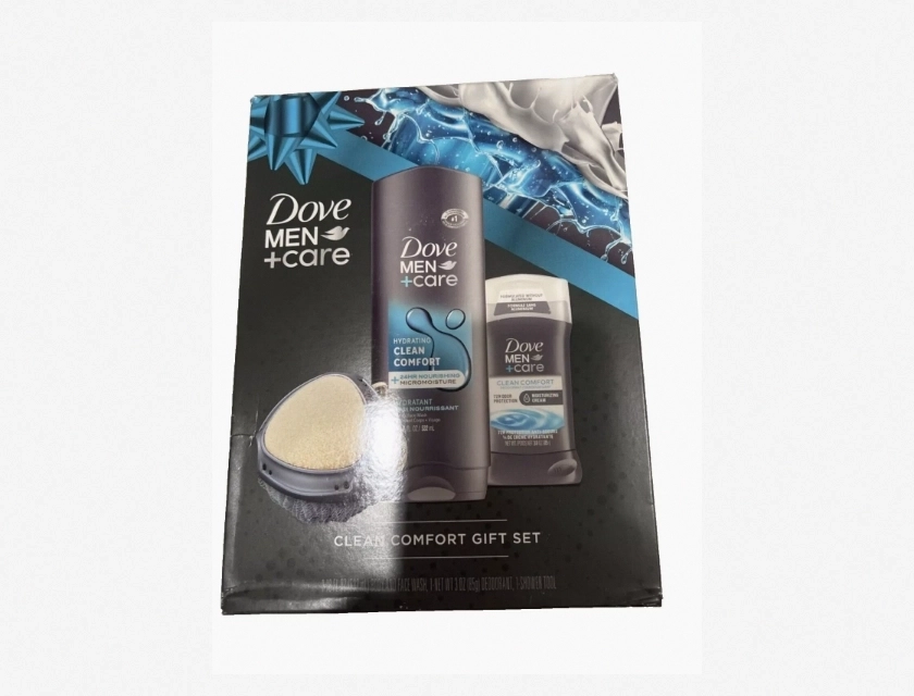 Dove Men Plus Care Clean Comfort Gift Set 3 Piece Body Wash Deodorant and Shower Tool