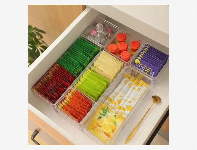 Tea Bag and Coffee Capsule Storage Box, Acrylic Organizer for Countertop, Clear Display Case for Kitchen Organization