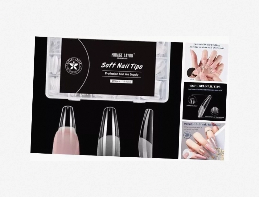 495 Pcs Coffin Fake Nails Tips, Pre-Shaped Half Matte Full Cover Long Coffin Nails