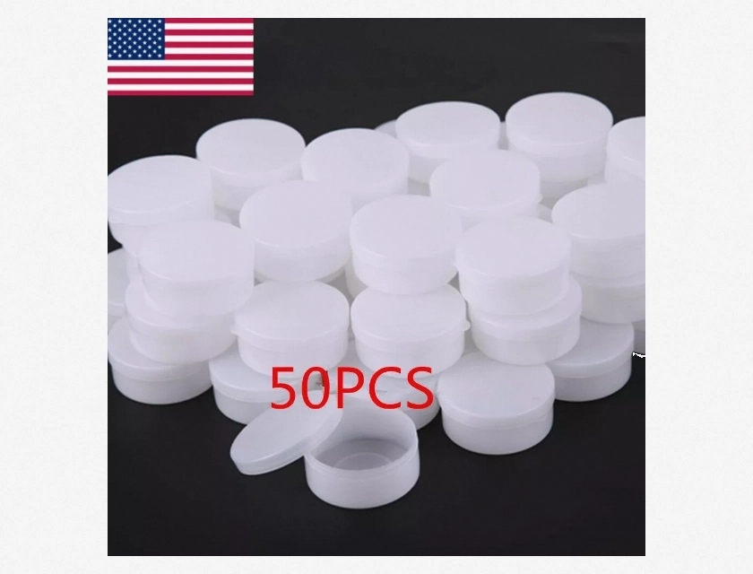 White Plastic Cosmetic Sample Containers 10g, 50-Piece Set for Travel and Storage