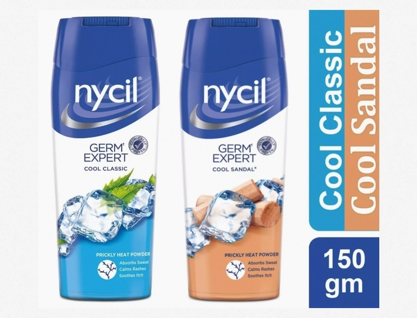 Nycil Cool Classic and Sandal Talc 150g Pack of 2 – Prickly Heat Talcum Powder for Men and Women
