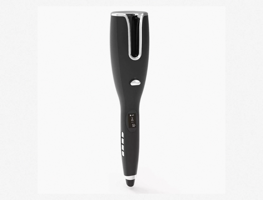 Automatic Rotating LCD Curling Rod, Bi-Directional Ceramic Curling Iron, Portable Hair Styler, Black