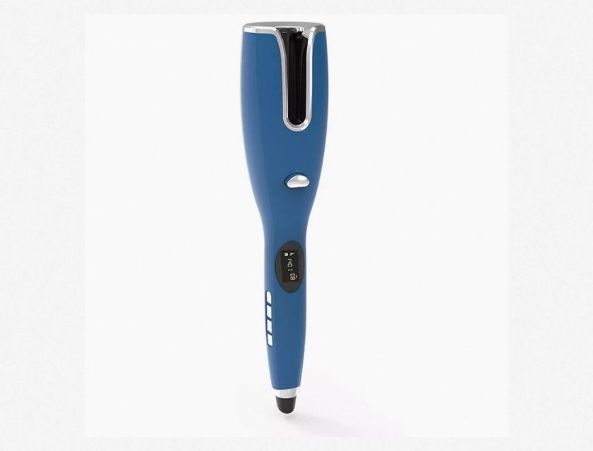 Automatic LCD Rotating Curling Iron, Bi-Directional Ceramic Barrel, Portable Hair Styler, Blue