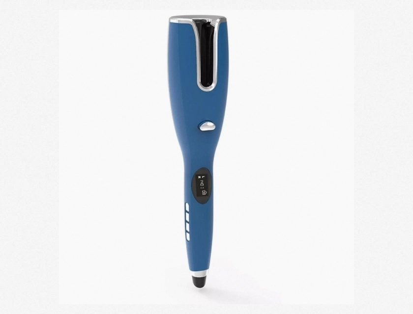 Automatic Rotating LCD Curling Rod, Bi-Directional Ceramic Hair Curler, Portable Styling Tool, Blue