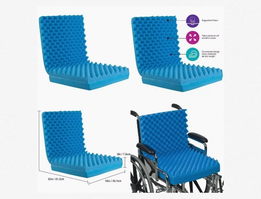 Egg Crate Sculpted Foam Seat Cushion with Back Support – Blue