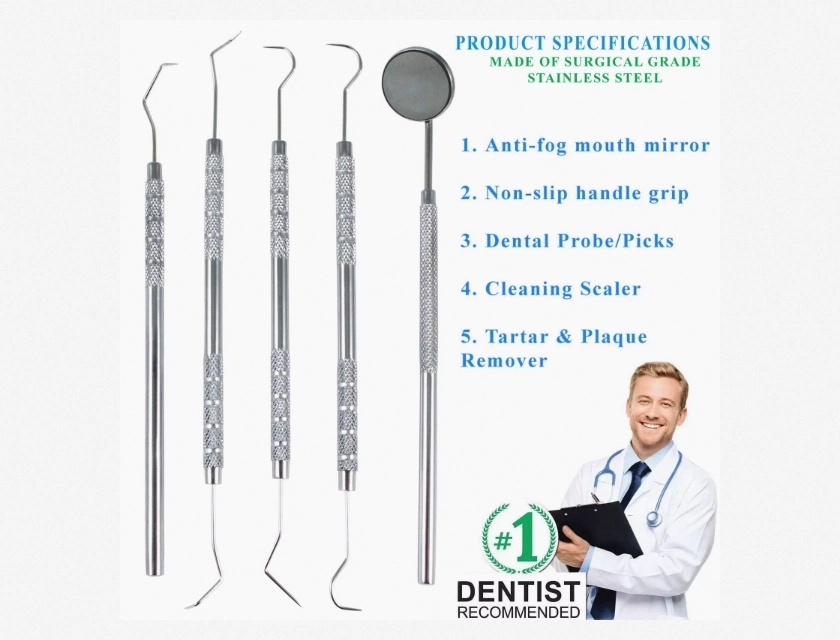 Dental Scaler Set, 5-Piece Oral Hygiene Tooth Cleaning Tools