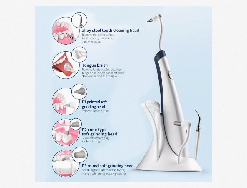 5-in-1 Electric Dental Calculus Remover, Teeth Scaler Cleaning Tool with LED Light, Portable Rechargeable Plaque Remover for Oral Hygiene