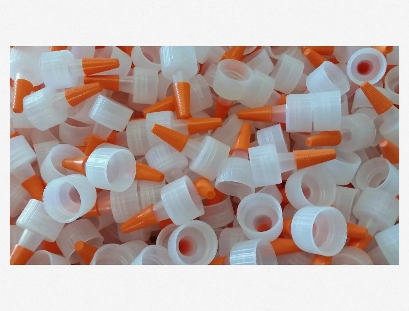 Yorker Dispensing Caps with Long Orange Overcap Tips, 28/410, 12 to 100 Count