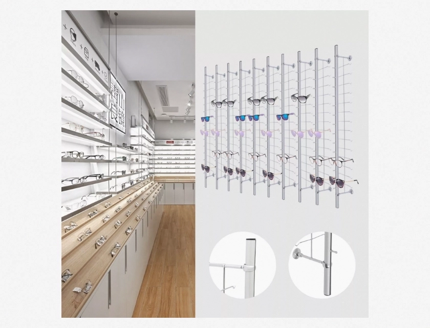 10 Pcs Eyeglasses Display Rod, Aluminum Sunglasses Glasses Optical Rack, Holds 14 Frames