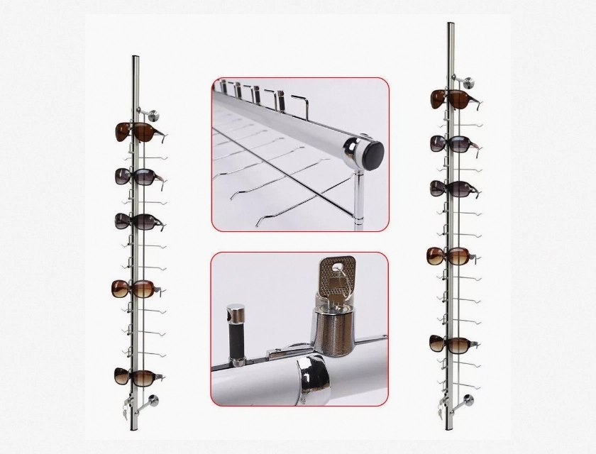 10-Piece Aluminum Lockable Eyeglass Sunglass Display Rod and Frame Rack