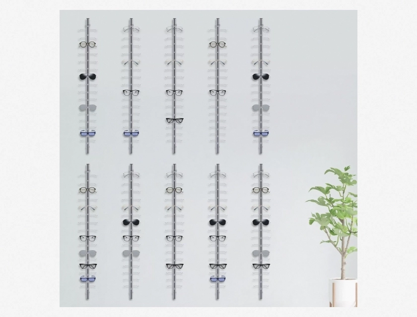 10-Pack Wall Mounted Aluminum Eyeglass Display Rod – Organizer for Sunglasses and Glasses