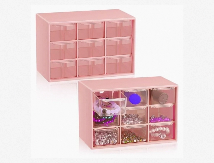 Small Drawer Organizers 9-Drawer Clear Storage 2-Pack