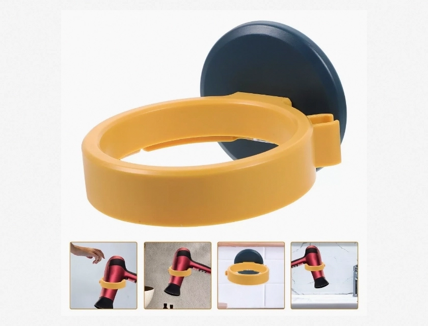 Hair Dryer Holder Suction Cup Stand Wall Mounted Storage Shelf for Bathroom