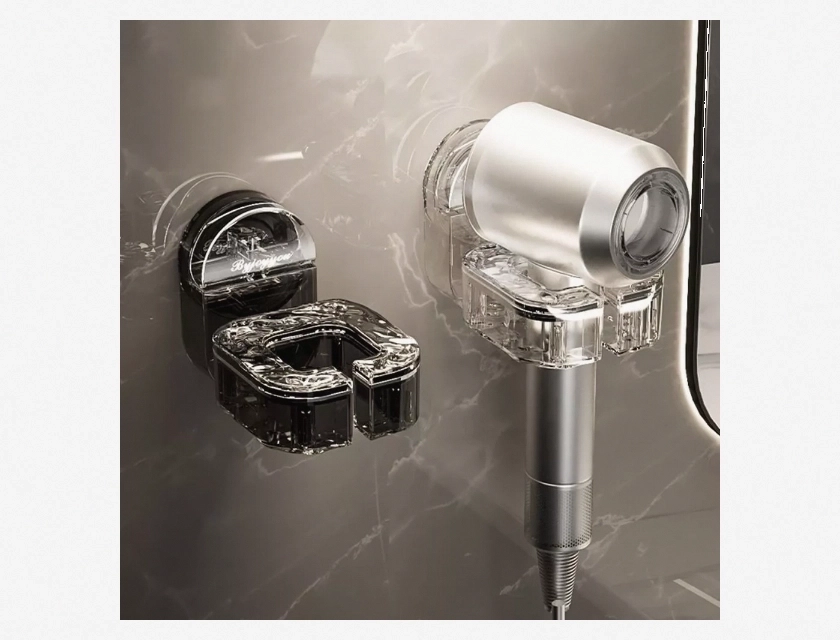 Silver Suction Cup Hair Dryer Rack, Rotatable