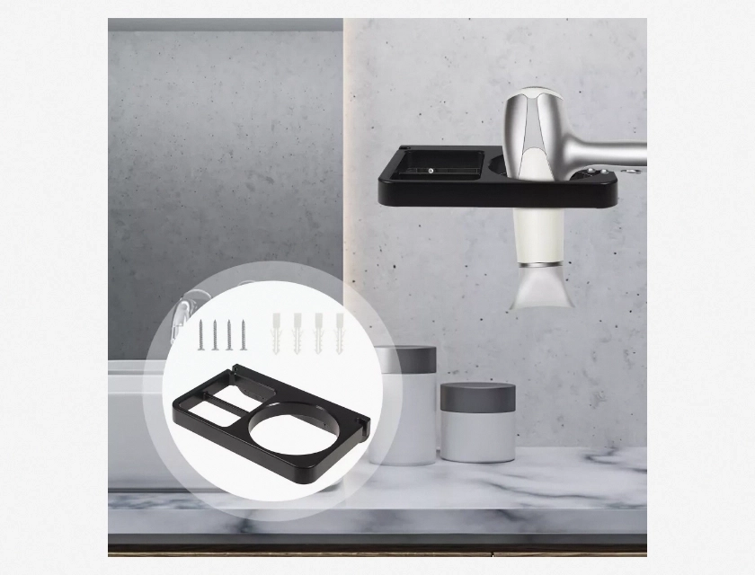 Wall-Mounted Hair Dryer Holder and Storage Rack, Bathroom Organizer for Hair Dryer and Accessories, Space Saving Design
