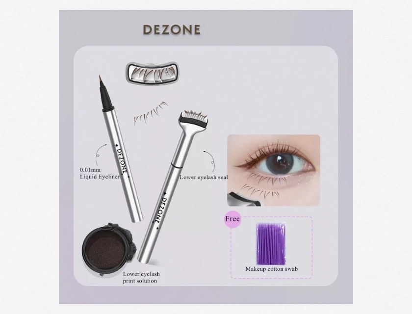 DeZone Liquid Eyeliner Pen with Lower Lash Extension Stamp, Waterproof Eyelash Seal