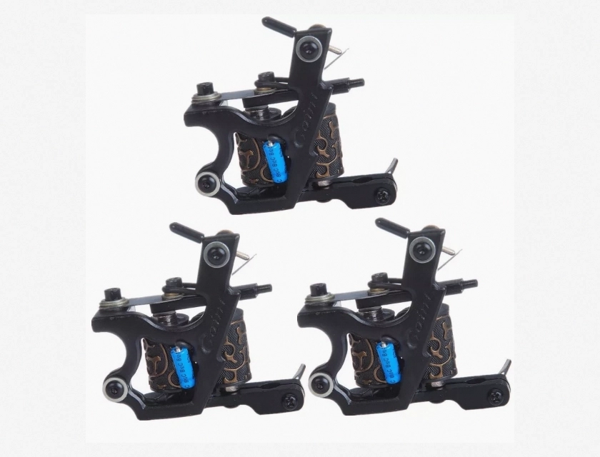 3 Pack Iron Frame Coil Tattoo Machine for Beginners – 10 Wrap Liner and Shader