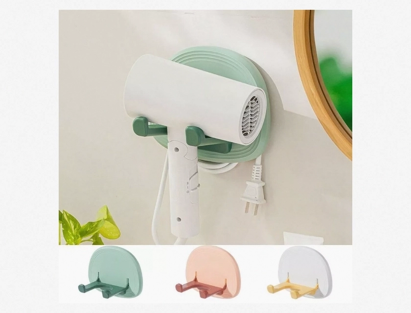 Punch-Free Hair Dryer and Curling Iron Holder, Wall-Mounted Storage for Bathroom Organization
