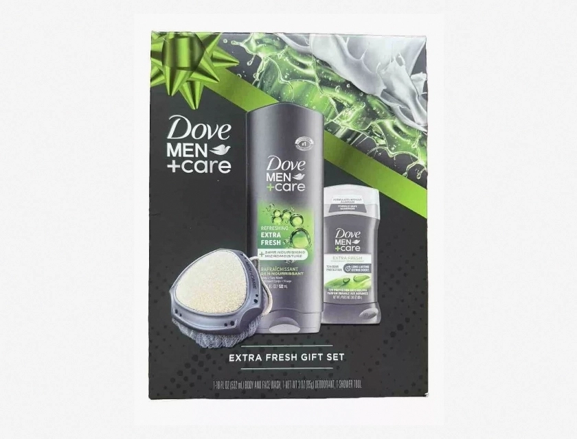 Dove Men Care Extra Fresh Gift Set Body Wash Deodorant Shower Tool